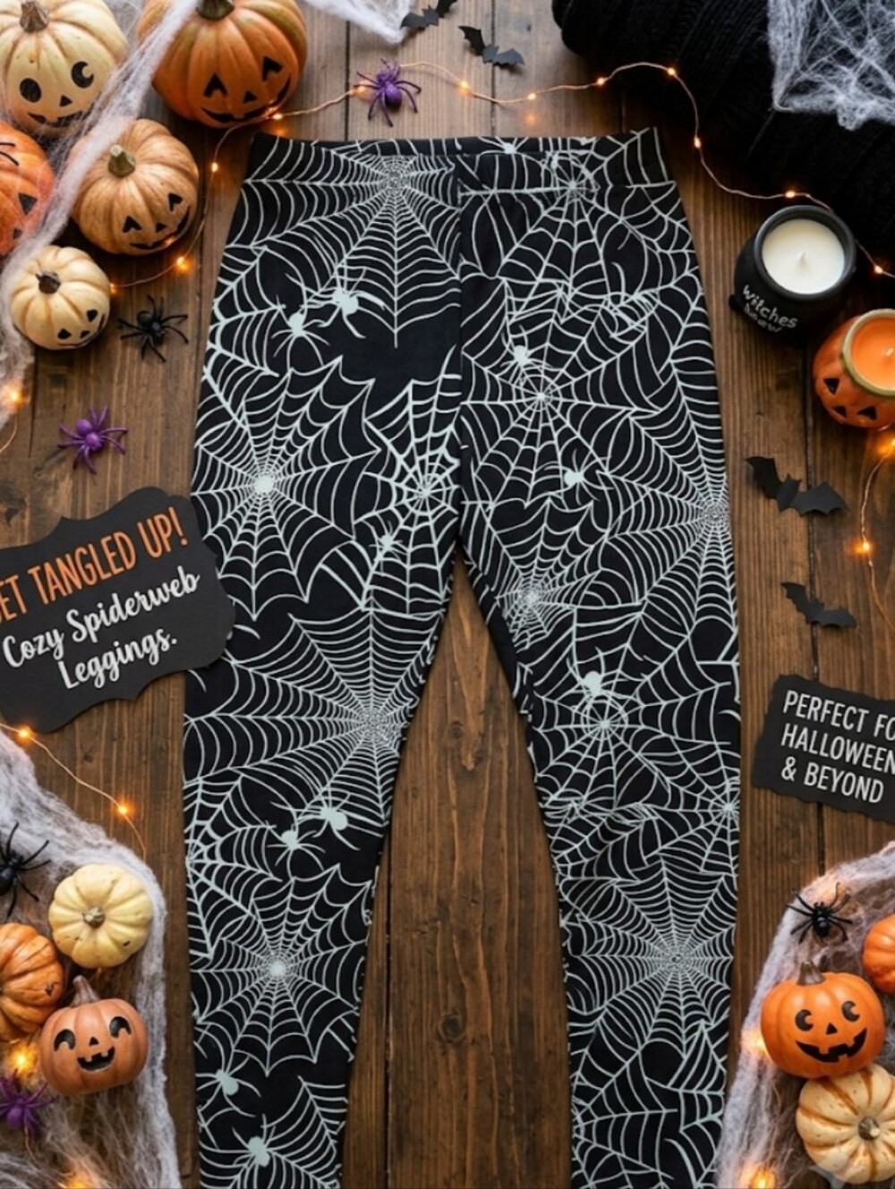 Spiderweb Print Black Leggings - Women
